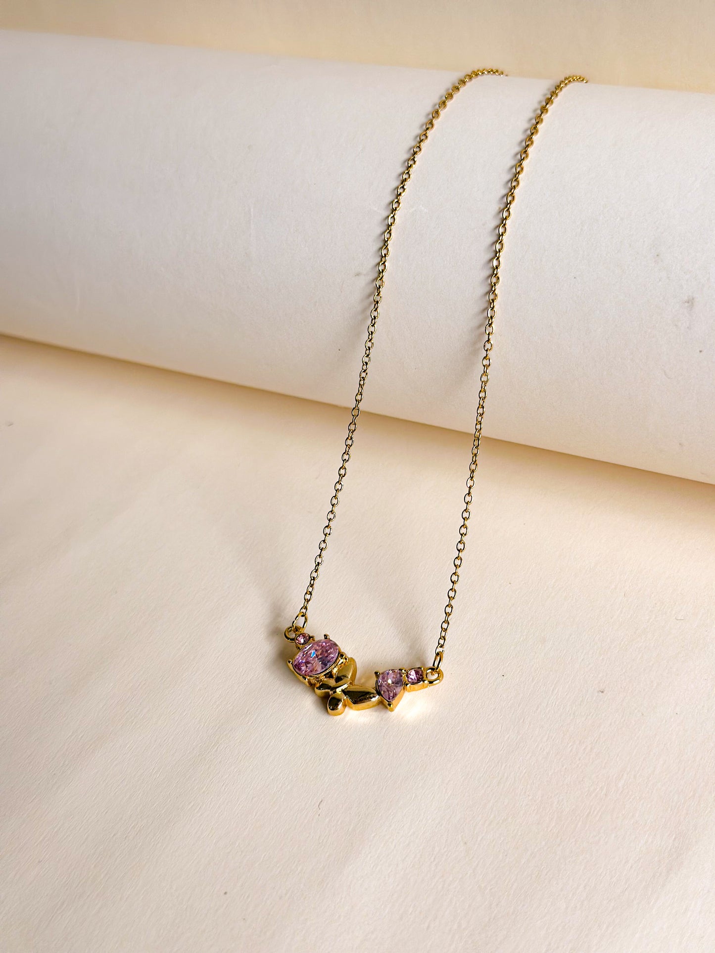 Pink Crystal Butterfly Necklace