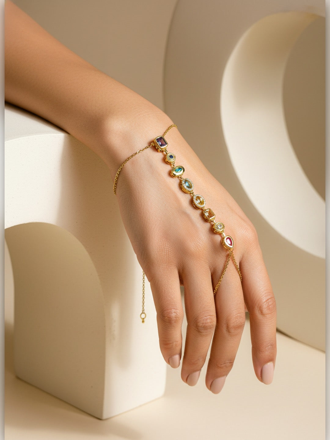 Royal Gemstone Cascade Hand Chain