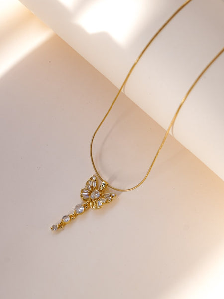 Crystal Butterfly Drop Necklace