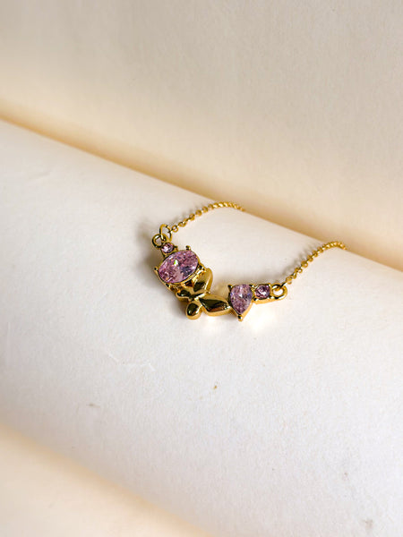 Pink Crystal Butterfly Necklace