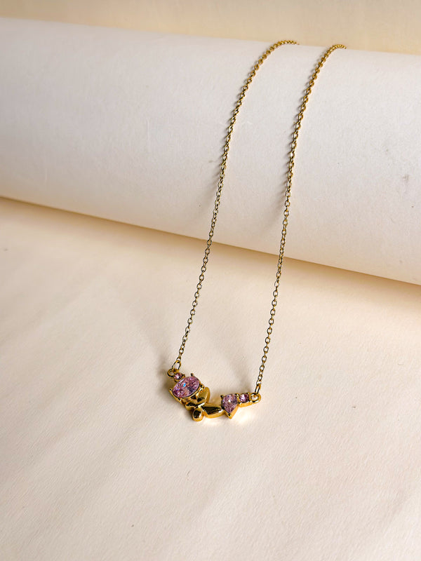 Pink Crystal Butterfly Necklace