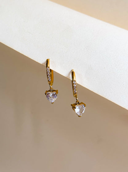 Golden Heart Drop Hoops