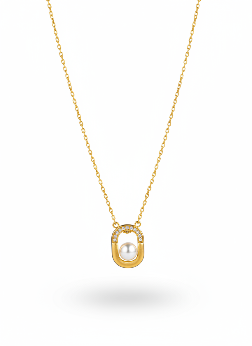 Golden Pearl Halo Necklace