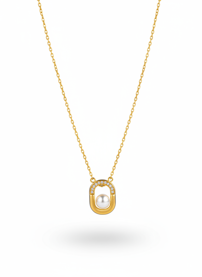 Golden Pearl Halo Necklace