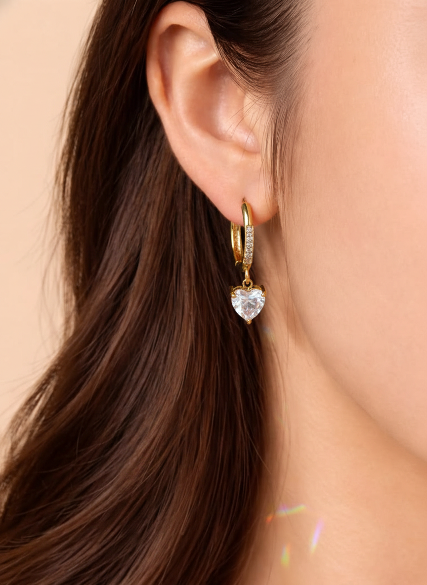 Golden Heart Drop Hoops